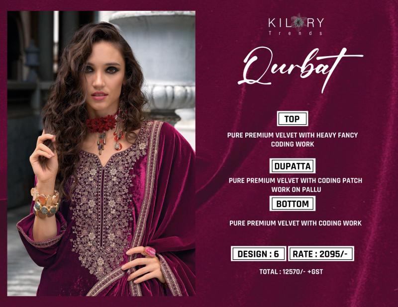 KILORY Qurbat Velevt with Embroidery Salwar Kameez Wholesale catalog