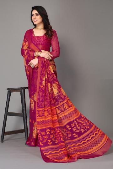 Mahek 162 Printed Chiffon Brasso Saree Wholesale Catalog