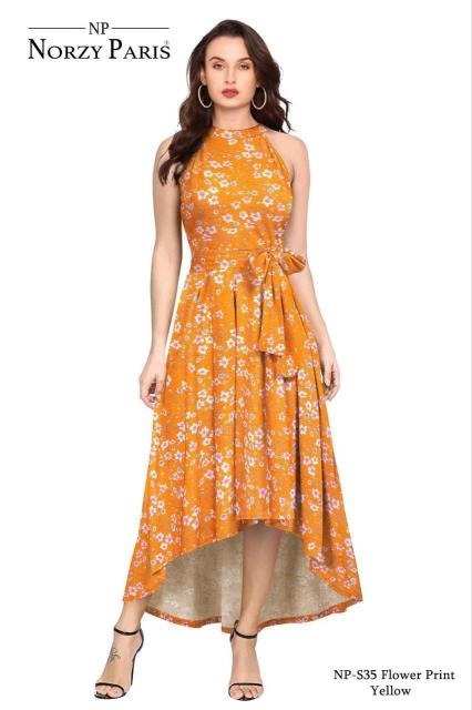 Norzy Paris NP S31 Flower Print Black,S33 Flower Print Blue & S35 Flower Print Yellow Western Dress Wholesale catalog                                                      