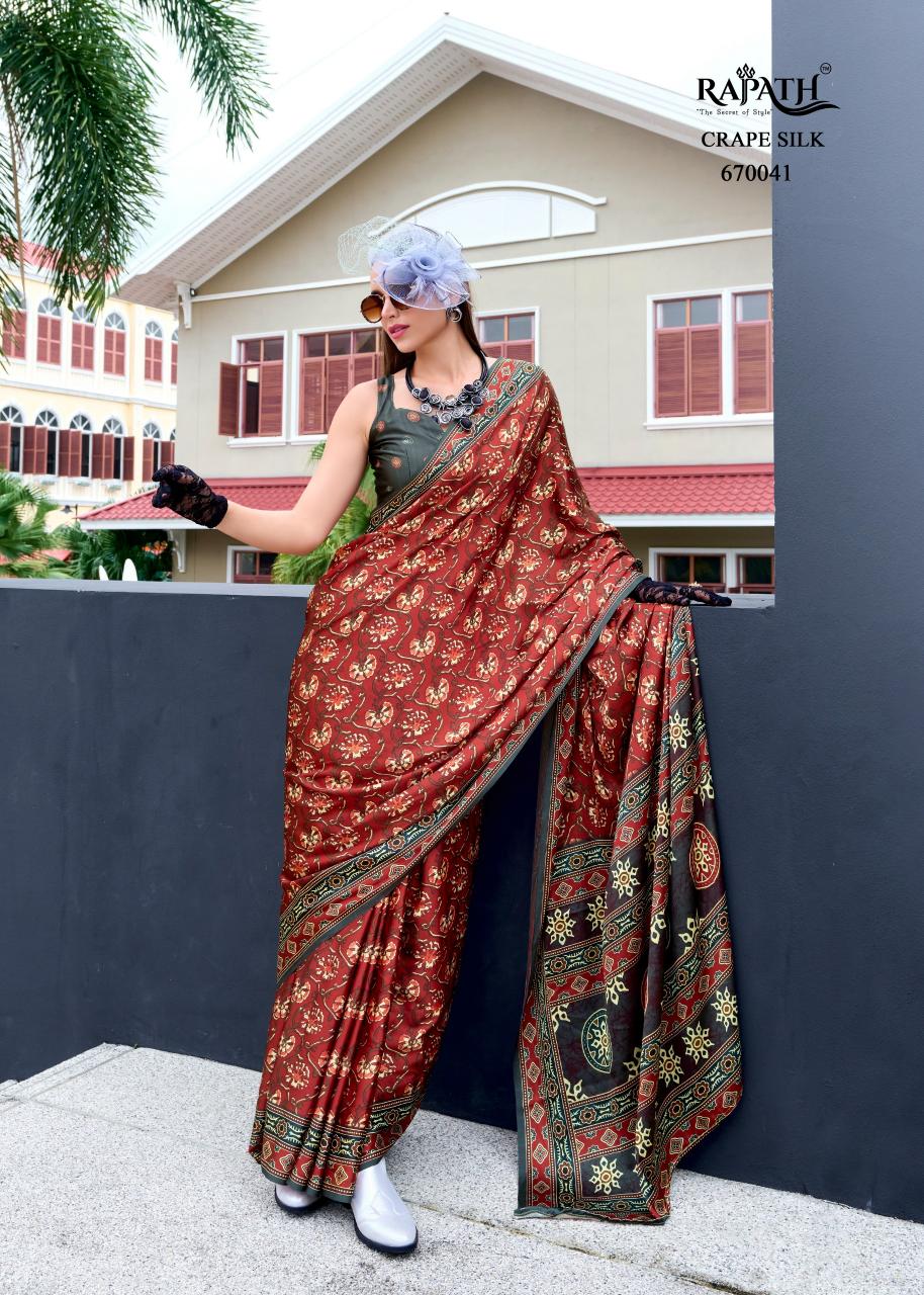 Rajpath Next Generation Ajrakh Printed Fancy Saree Wholesale Catalog