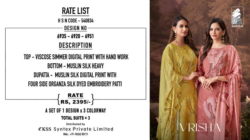 Sahiba Vrisha Viscose Simmer Digital Printed Salwar Kameez Wholesale Catalog