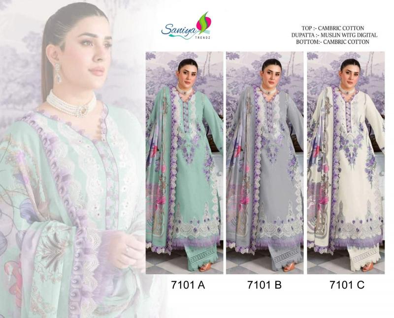 SANIYA JADE 7101 A-B-C Salwar Kameez Wholesale Catalog