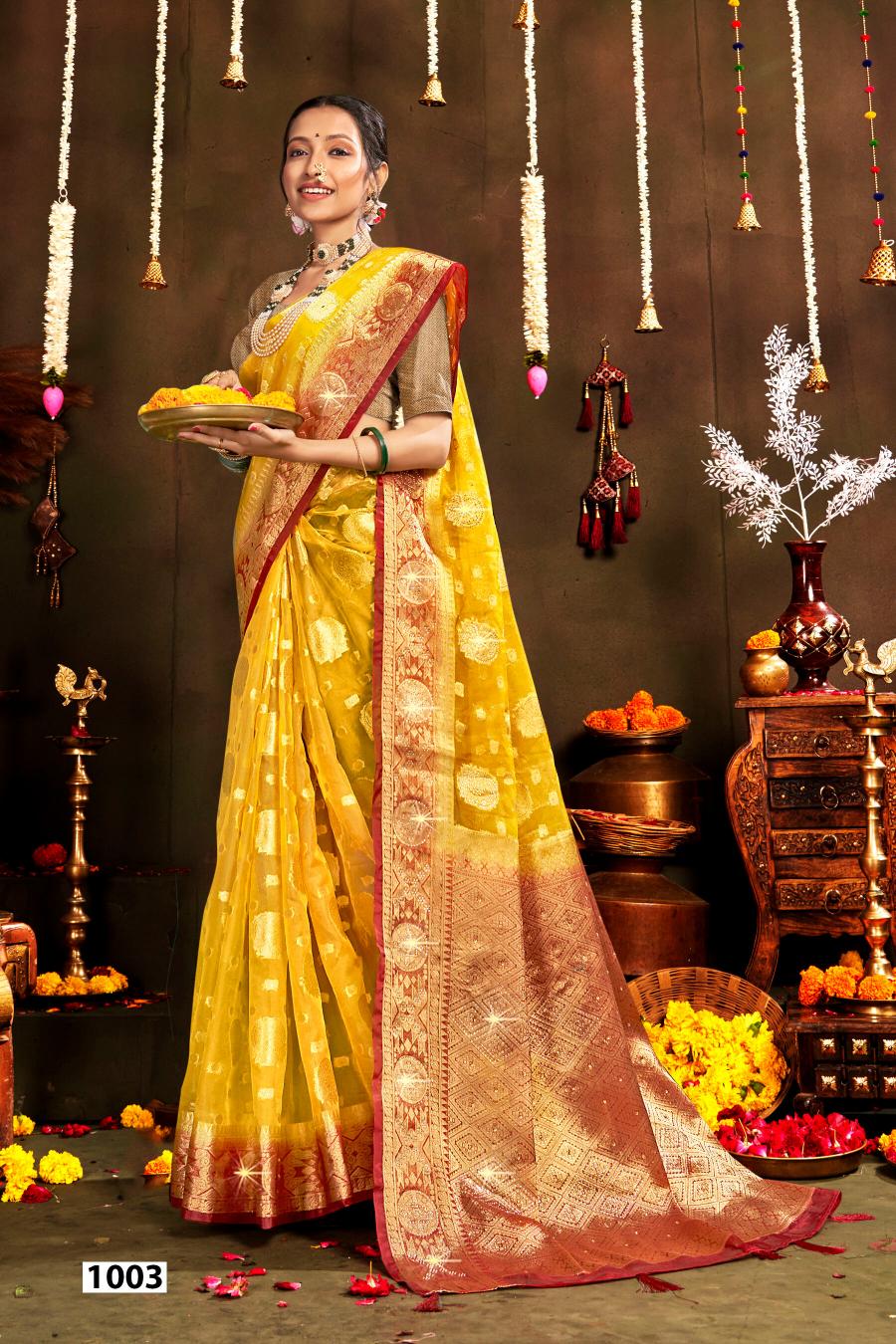 Saroj Rakhi organza swarovski vol.1 Jari organza silk saree in surat with price wholesale