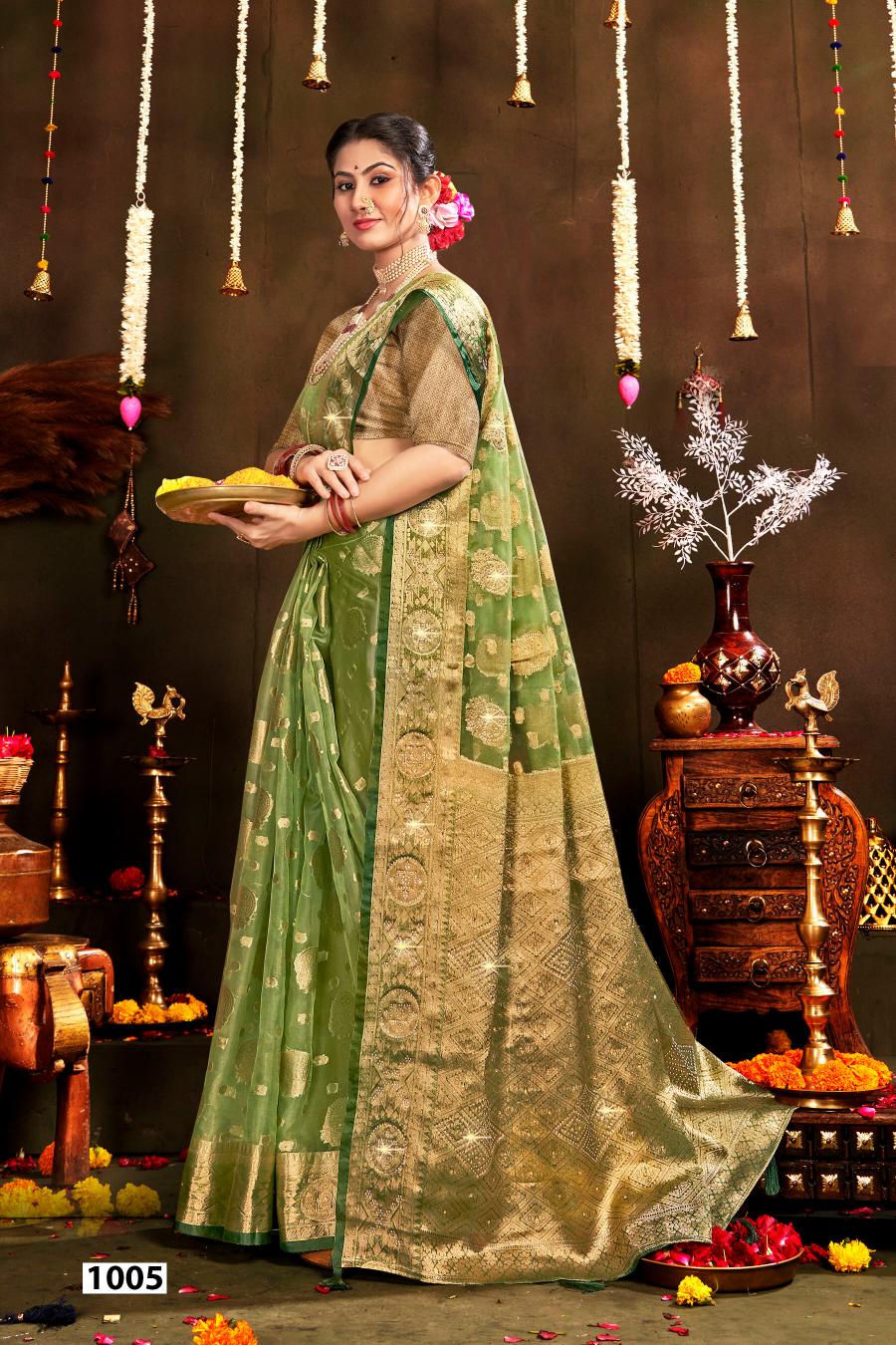 Saroj Rakhi organza swarovski vol.1 Jari organza silk saree in surat with price wholesale