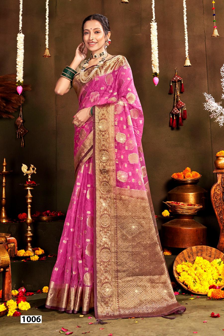 Saroj Rakhi organza swarovski vol.1 Jari organza silk saree in surat with price wholesale