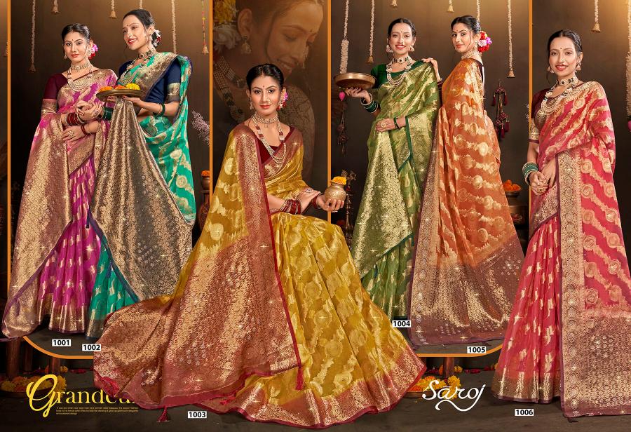 Saroj Rakhi organza swarovski vol.2 Jari organza silk saree in surat with price wholesale