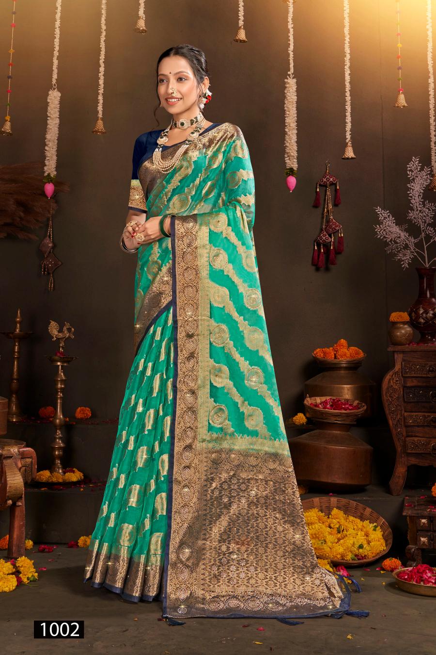 Saroj Rakhi organza swarovski vol.2 Jari organza silk saree in surat with price wholesale