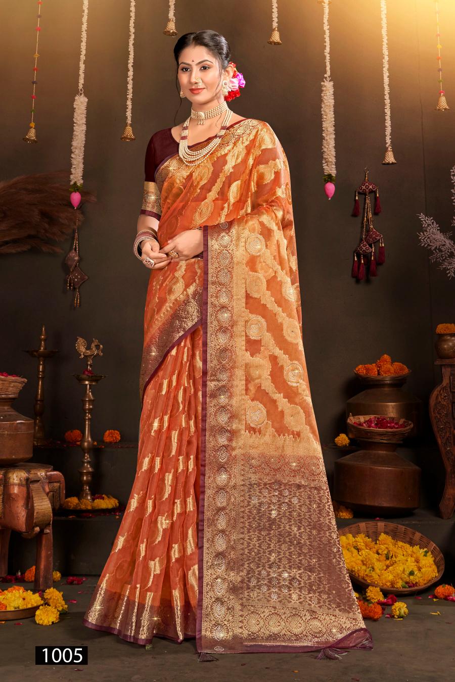 Saroj Rakhi organza swarovski vol.2 Jari organza silk saree in surat with price wholesale