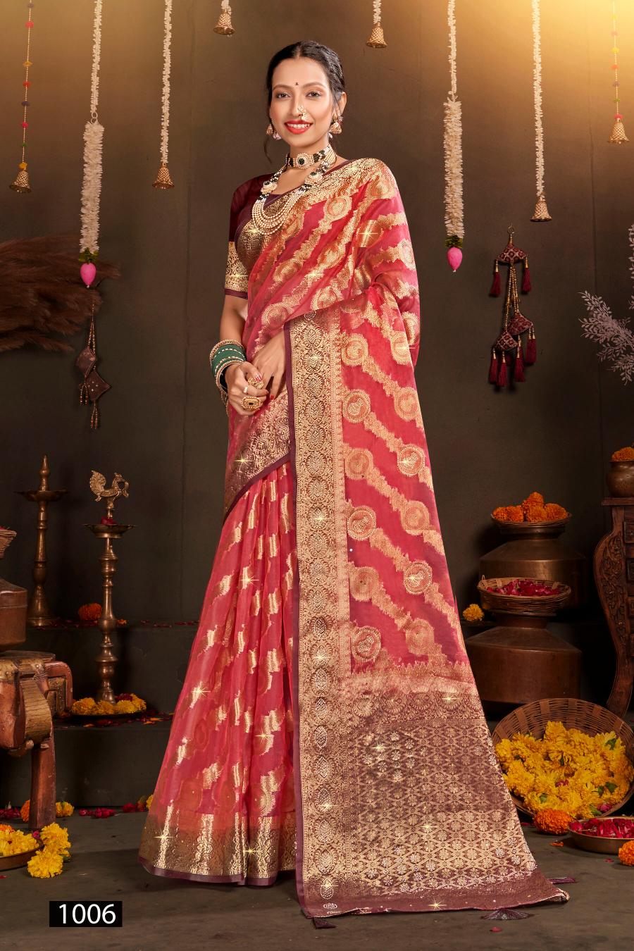 Saroj Rakhi organza swarovski vol.2 Jari organza silk saree in surat with price wholesale
