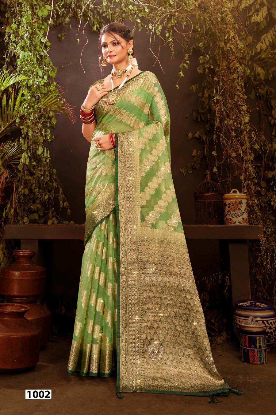 Saroj Rakhi organza swarovski vol.3 Jari organza silk saree in surat with price wholesale