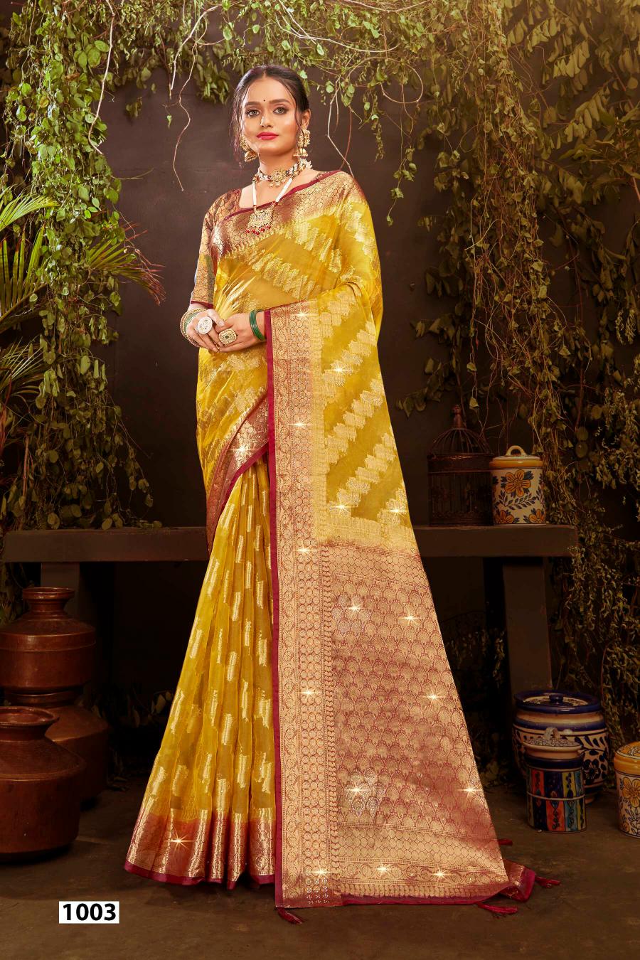 Saroj Rakhi organza swarovski vol.3 Jari organza silk saree in surat with price wholesale