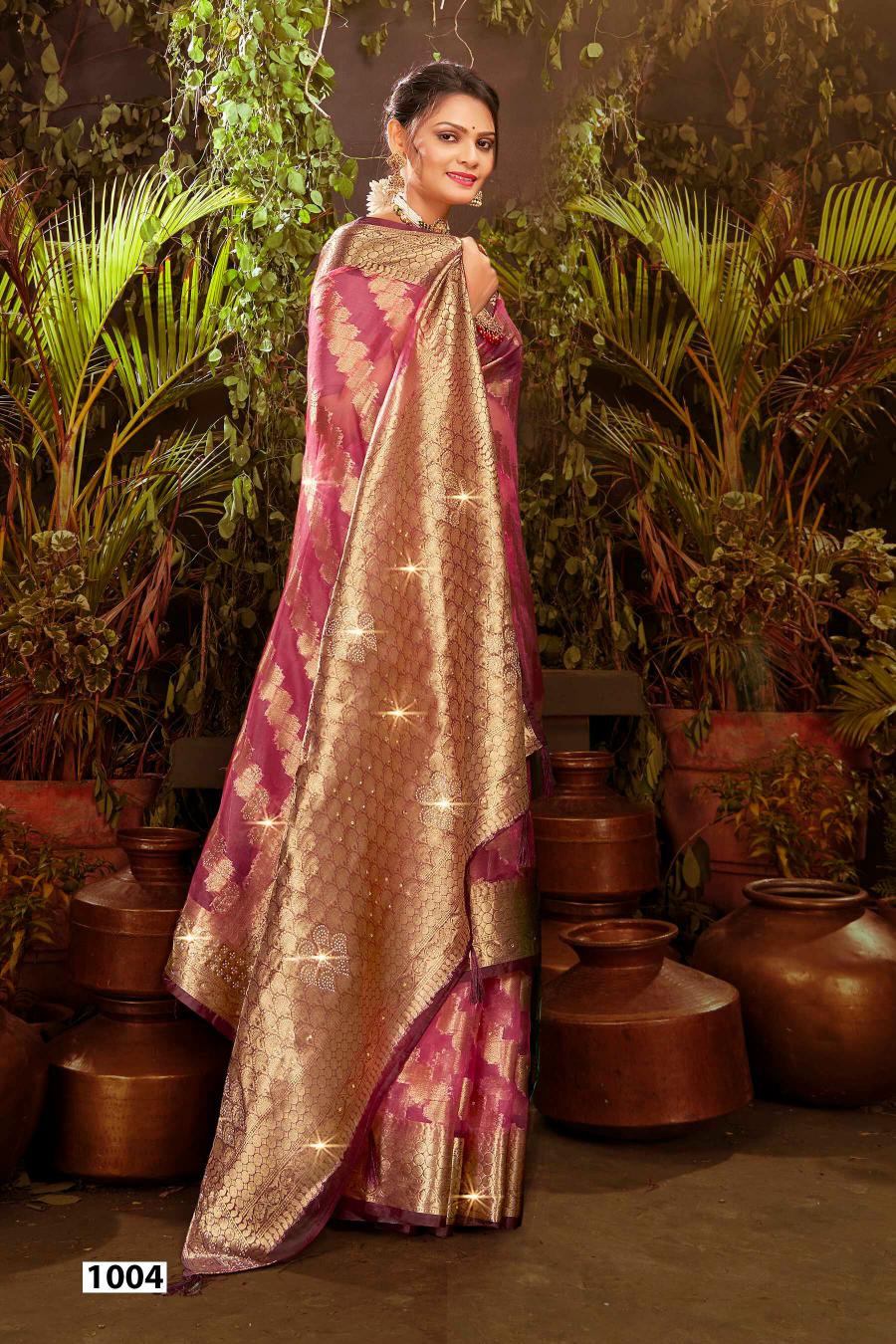 Saroj Rakhi organza swarovski vol.3 Jari organza silk saree in surat with price wholesale
