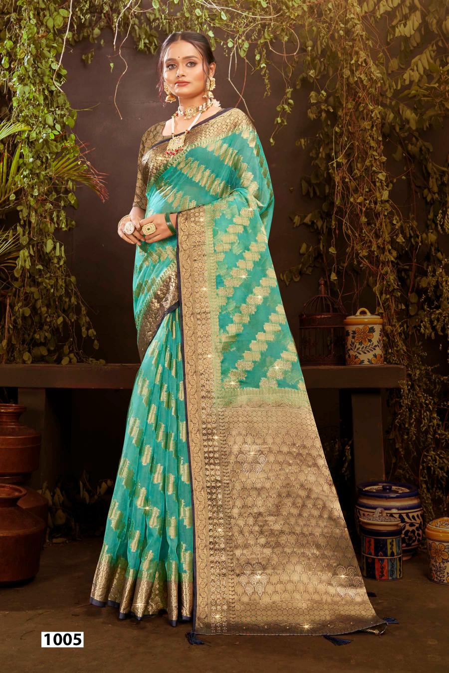 Saroj Rakhi organza swarovski vol.3 Jari organza silk saree in surat with price wholesale