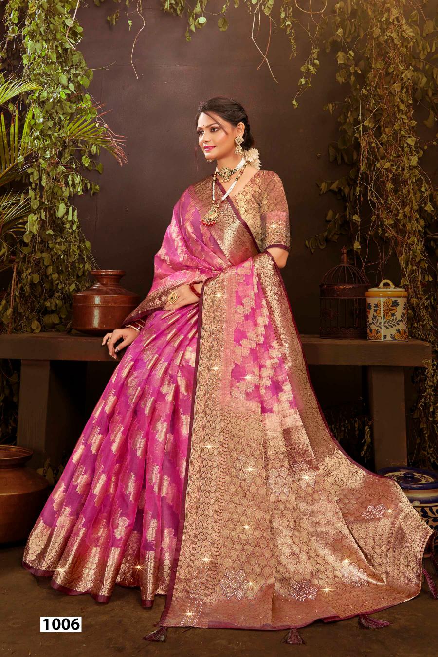 Saroj Rakhi organza swarovski vol.3 Jari organza silk saree in surat with price wholesale