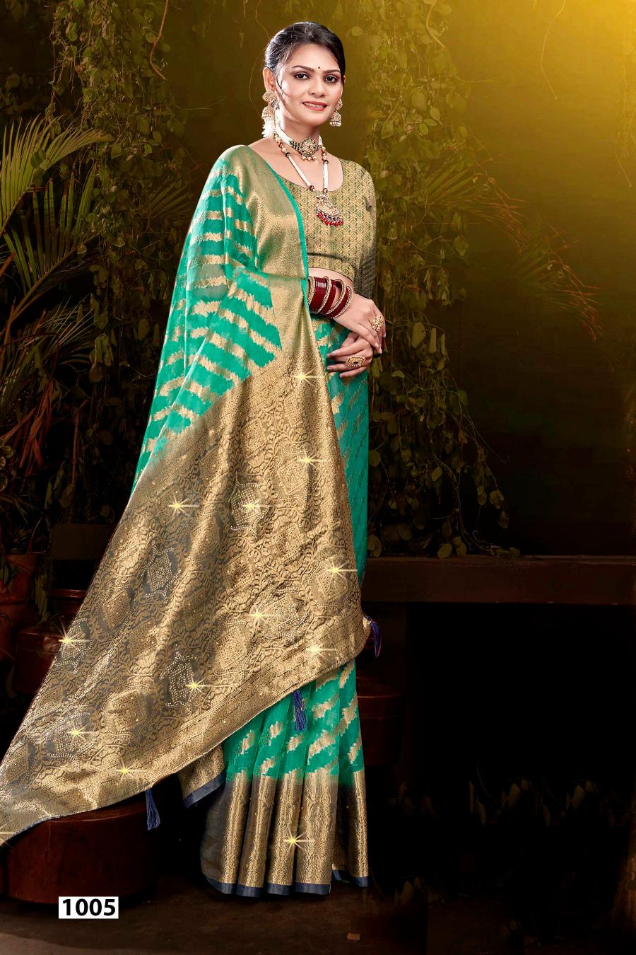 Saroj Rakhi organza swarovski vol.4 Jari organza silk saree in surat with price wholesale