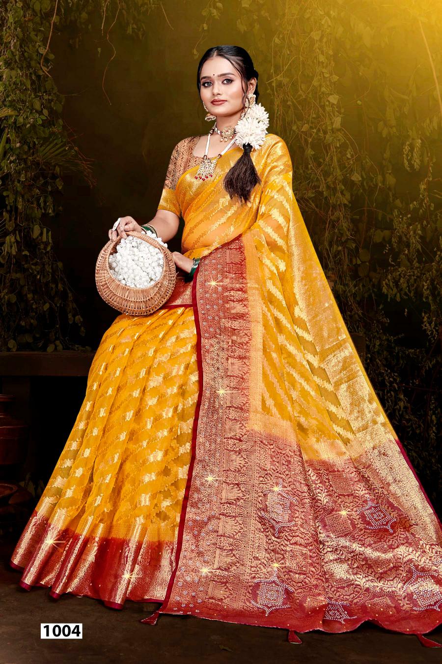 Saroj Rakhi organza swarovski vol.4 Jari organza silk saree in surat with price wholesale