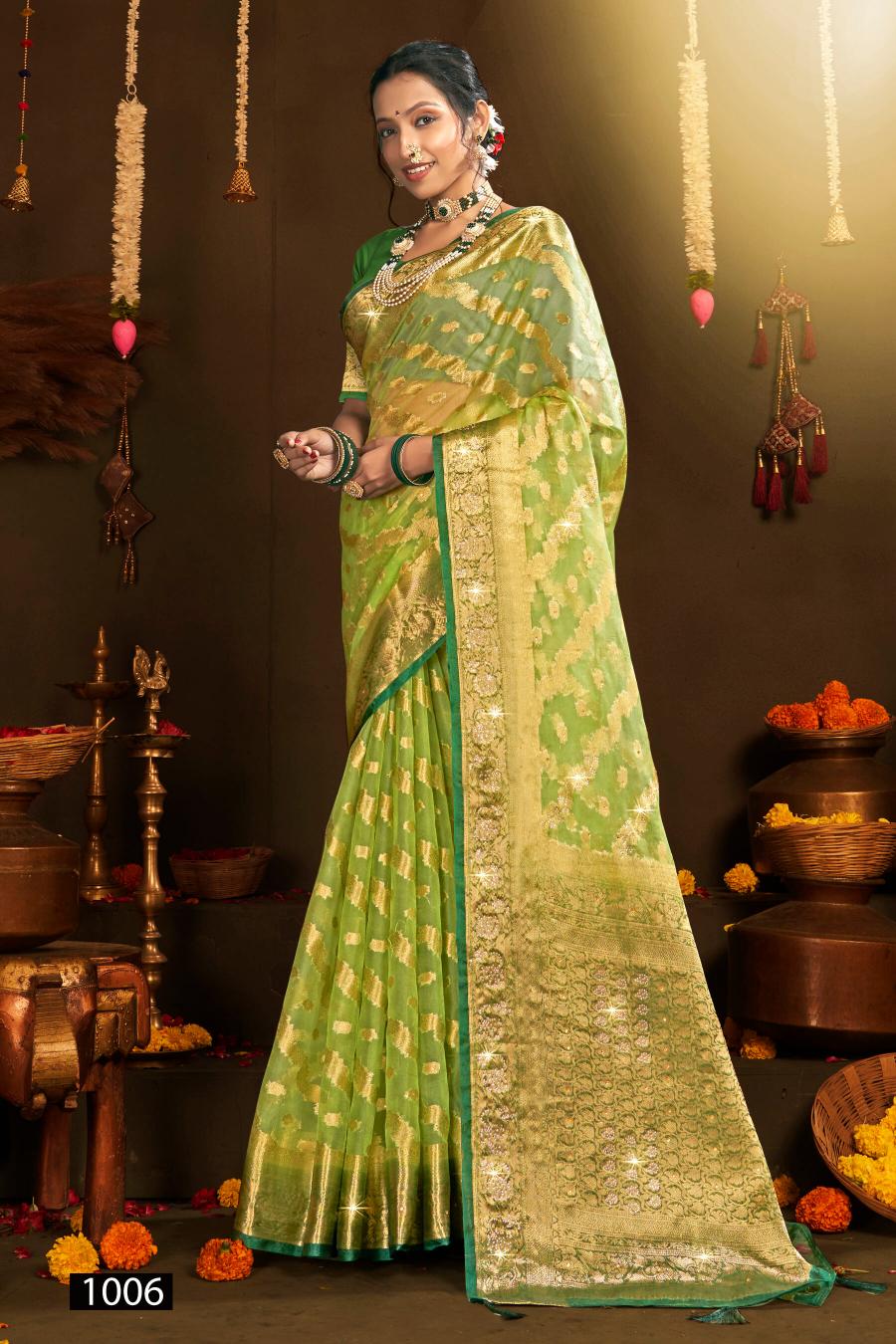 Saroj Rakhi organza swarovski vol.5 Jari organza silk saree in surat with price wholesale  