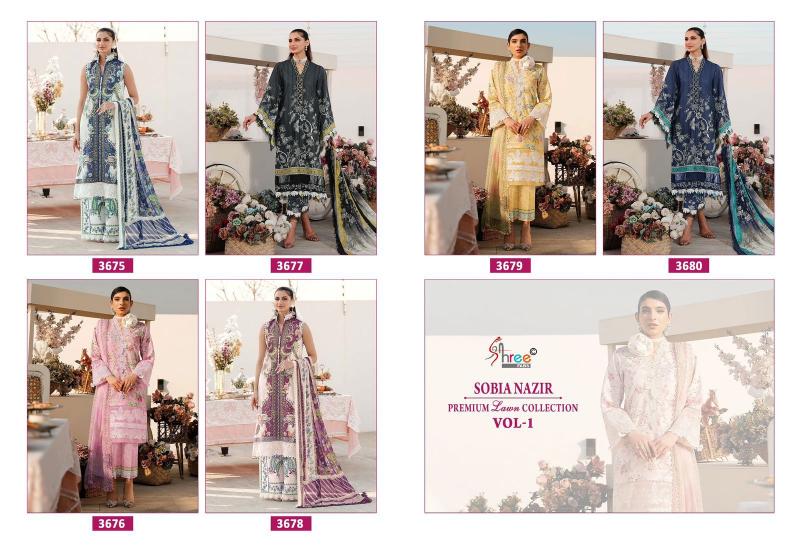 Shree Sobia Nazir Premium Lawn Collection Vol 1 Chiffon Dupatta Salwar Kameez Wholesale Catalog