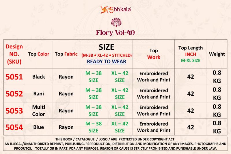 SHUBHKALA FLORY VOL 49 New Exclusive Embroidered with Print Designer Kurti Wholesale Catalog