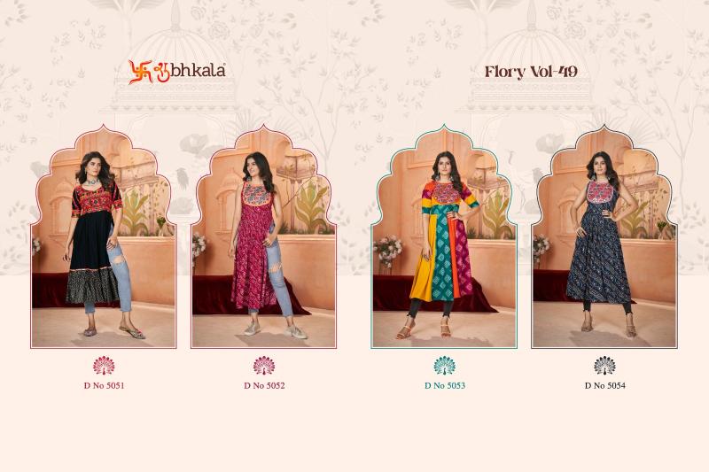 SHUBHKALA FLORY VOL 49 New Exclusive Embroidered with Print Designer Kurti Wholesale Catalog