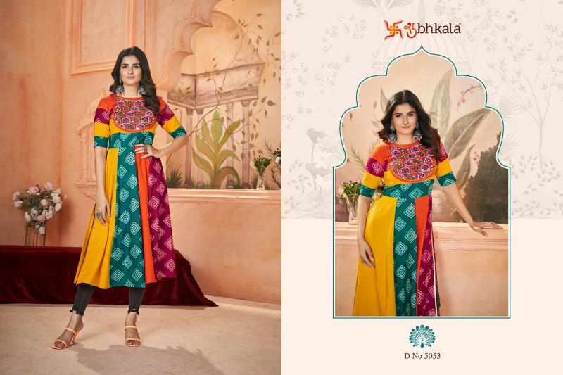 SHUBHKALA FLORY VOL 49 New Exclusive Embroidered with Print Designer Kurti Wholesale Catalog