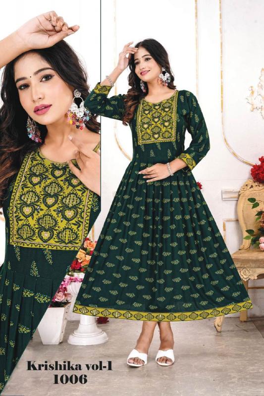 TRENDY KRISHIKA VOL.1 Frock Style Kurti Online India Wholesale Catalog