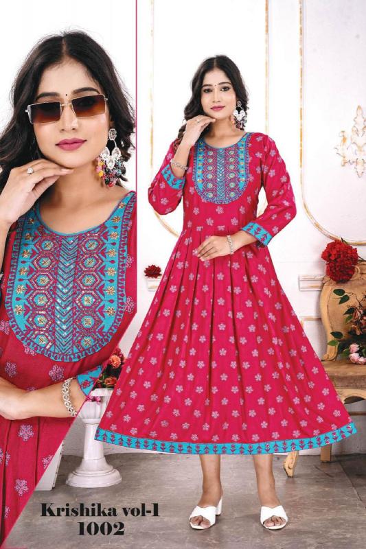 TRENDY KRISHIKA VOL.1 Frock Style Kurti Online India Wholesale Catalog