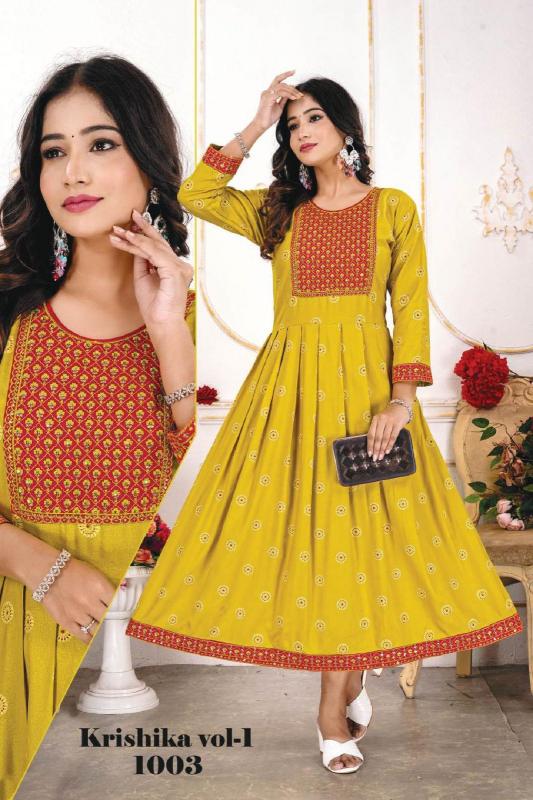 TRENDY KRISHIKA VOL.1 Frock Style Kurti Online India Wholesale Catalog
