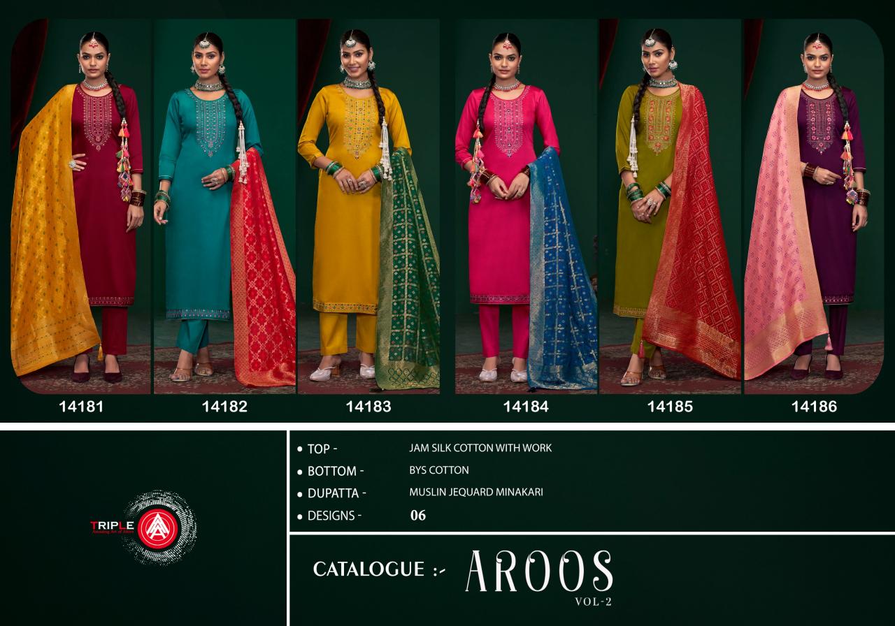 Triple Aaa Aroos Vol 2 Dress Material Wholesale Catalog