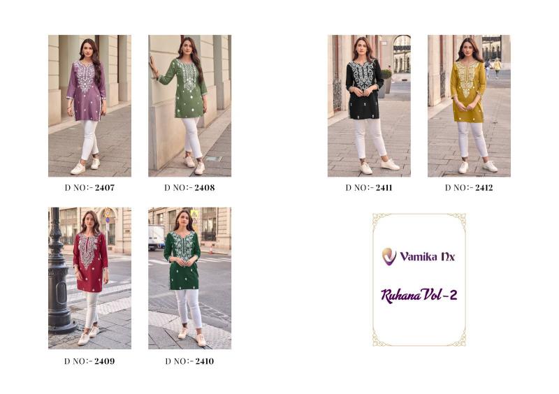 Vamika Nx Ruhana Vol 2 Rayon Tunic Kurti Top Wholesale Catalog