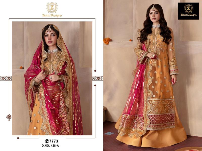 Ziaaz Designs 428 A Semi Stitched Pakistani Suit Wholesale Catalog