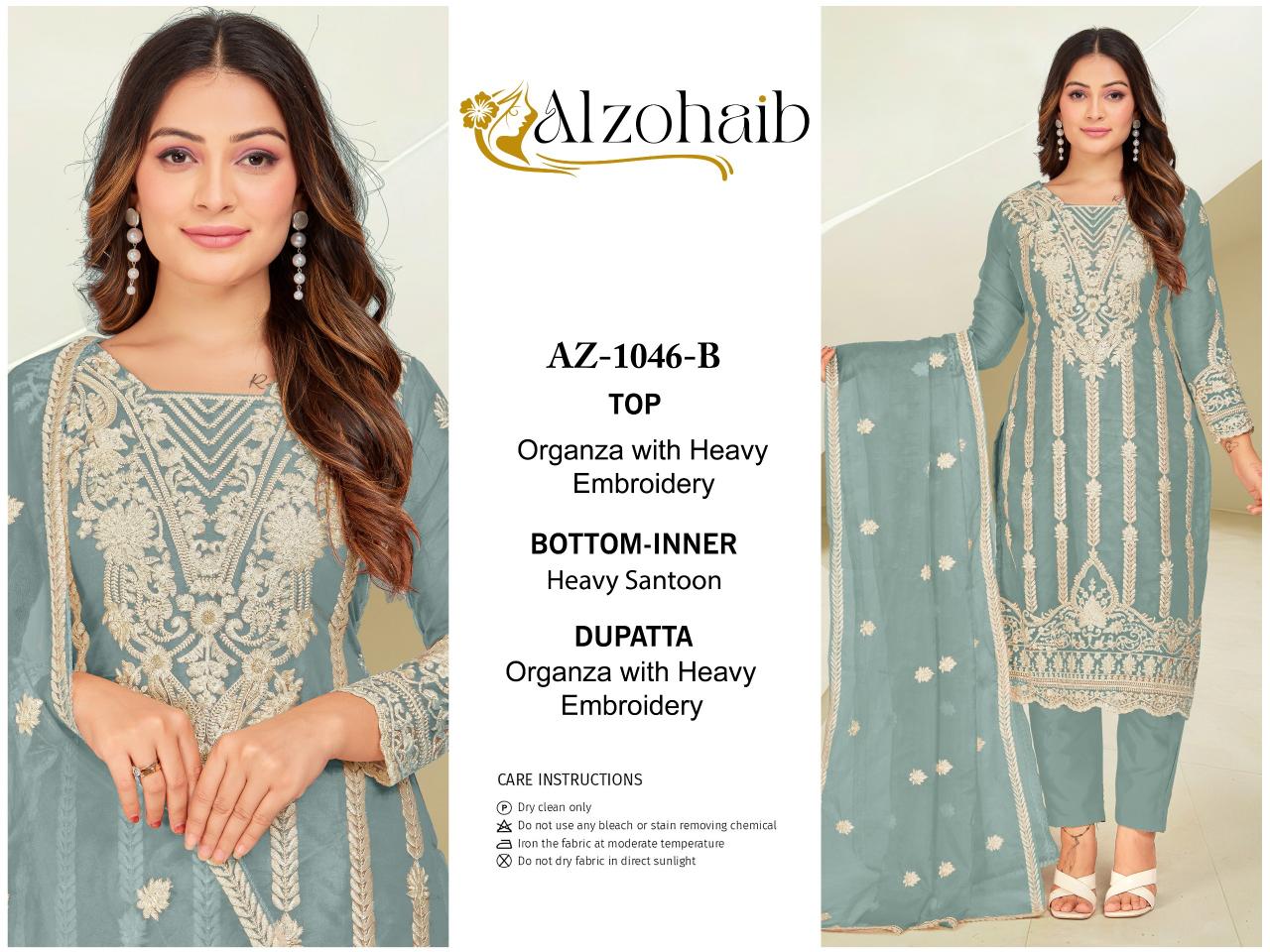 Alzohaib Az 1046 A To D Organza Pakistani Suits Wholesale Catalog
