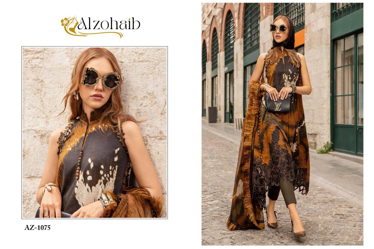 Alzohaib Az 1075 And 1076 Cotton Dupatta Pakistani Suits Wholesale Catalog