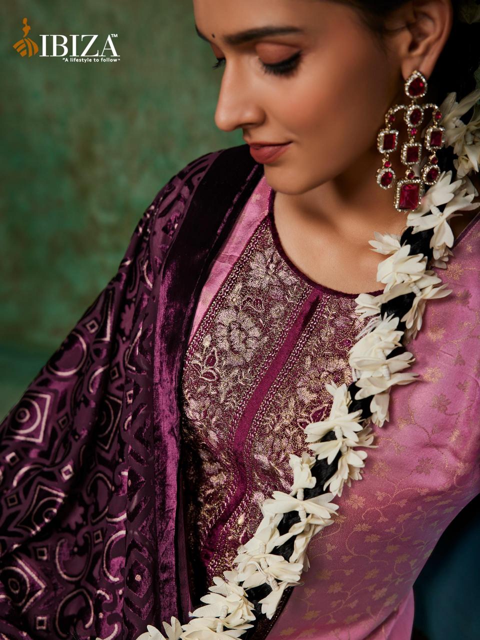 Ibiza Pinara Jacquard Silk with Velvet Pach Salwar Kameez Wholesale Catalog