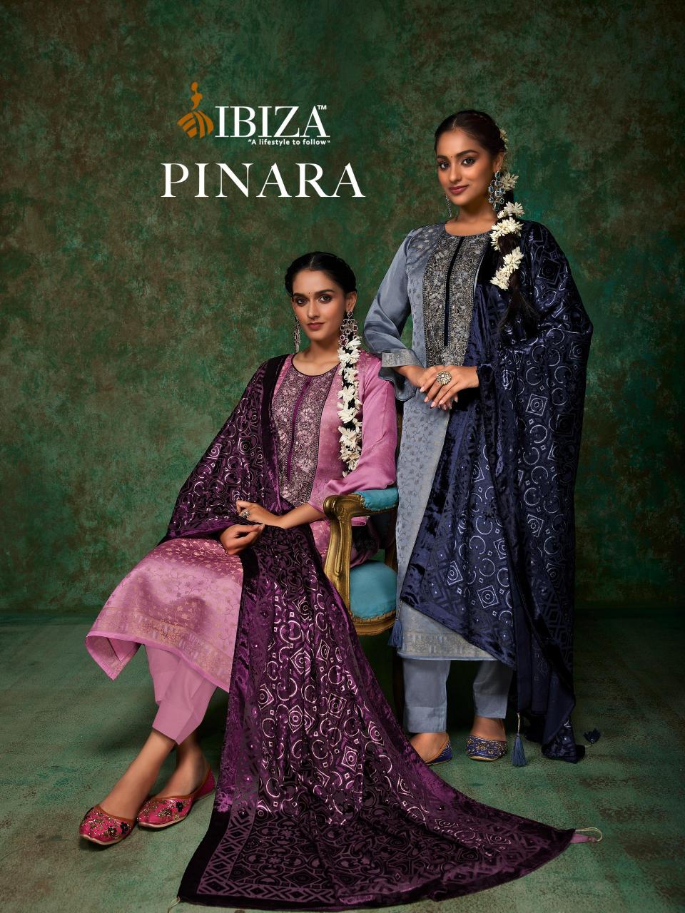 Ibiza Pinara Jacquard Silk with Velvet Pach Salwar Kameez Wholesale Catalog
