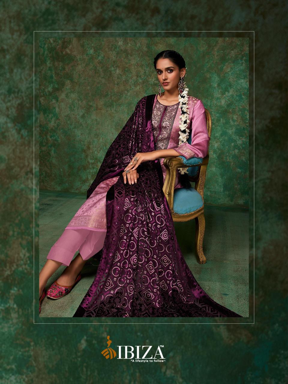 Ibiza Pinara Jacquard Silk with Velvet Pach Salwar Kameez Wholesale Catalog