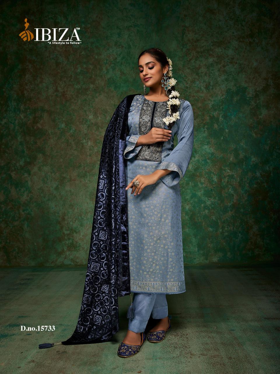 Ibiza Pinara Jacquard Silk with Velvet Pach Salwar Kameez Wholesale Catalog