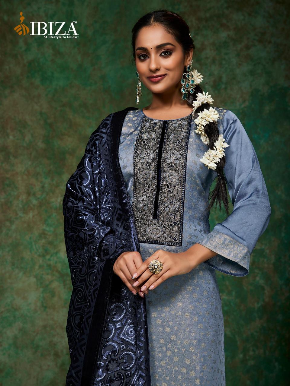 Ibiza Pinara Jacquard Silk with Velvet Pach Salwar Kameez Wholesale Catalog