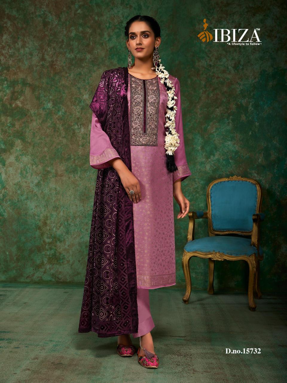Ibiza Pinara Jacquard Silk with Velvet Pach Salwar Kameez Wholesale Catalog