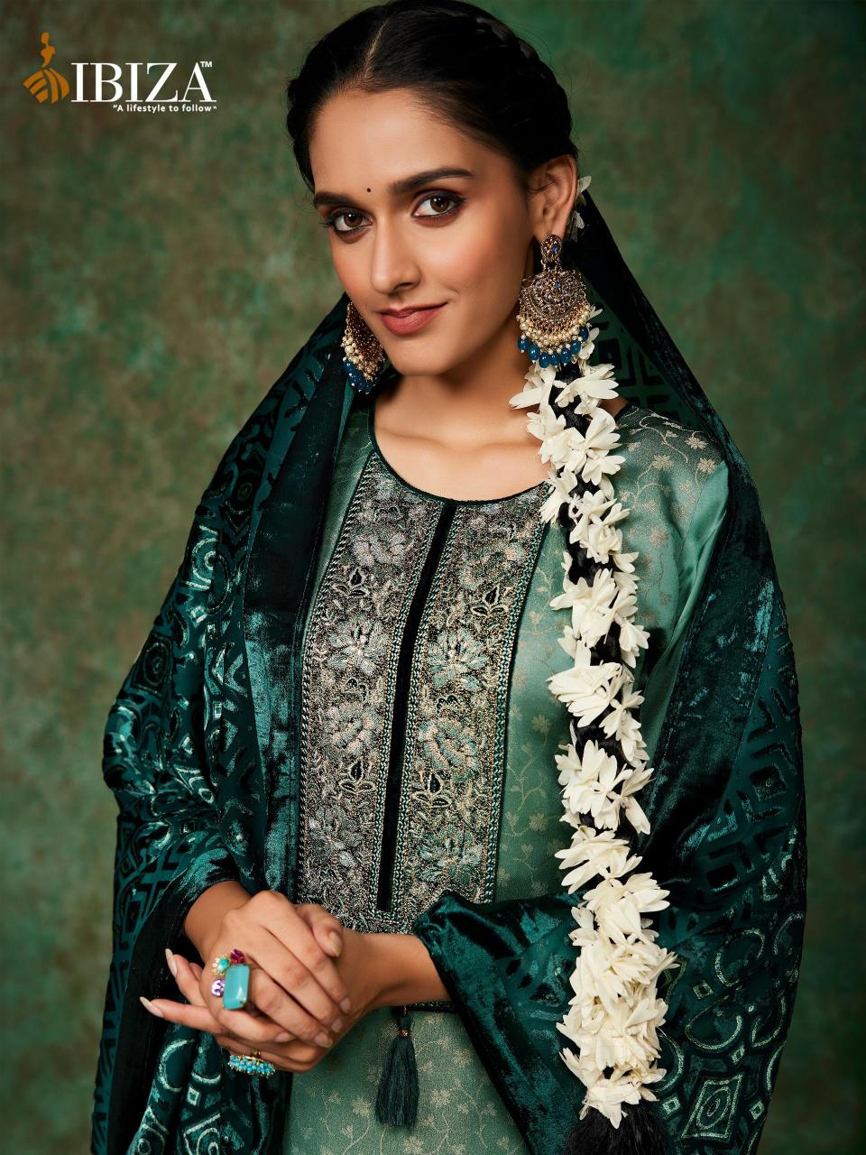 Ibiza Pinara Jacquard Silk with Velvet Pach Salwar Kameez Wholesale Catalog
