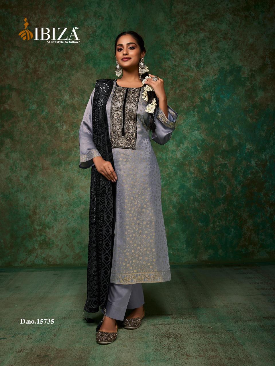 Ibiza Pinara Jacquard Silk with Velvet Pach Salwar Kameez Wholesale Catalog