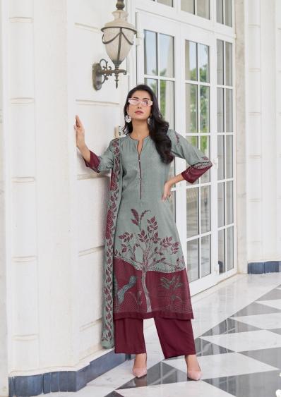 Irika Olive Digital Printed With Pashmina Salwar Kameez Wholesale Catalog