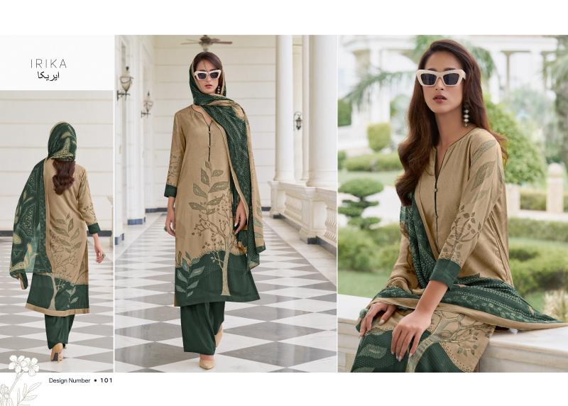 Irika Olive Digital Printed With Pashmina Salwar Kameez Wholesale Catalog