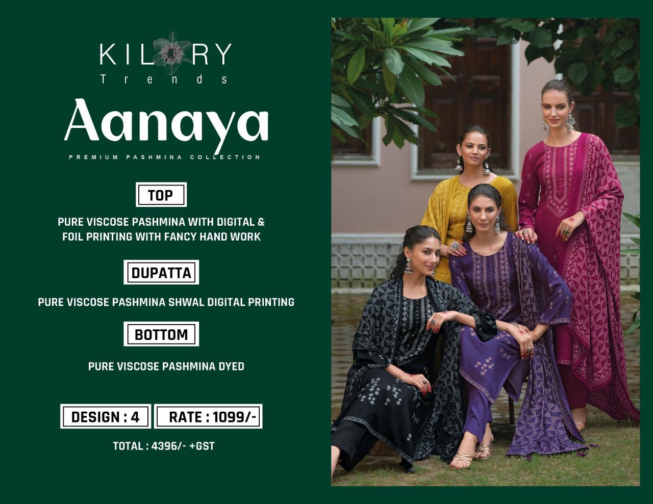 KILORY Aanaya Viscose Pashmina Salwar Kameez Wholesale Catalog