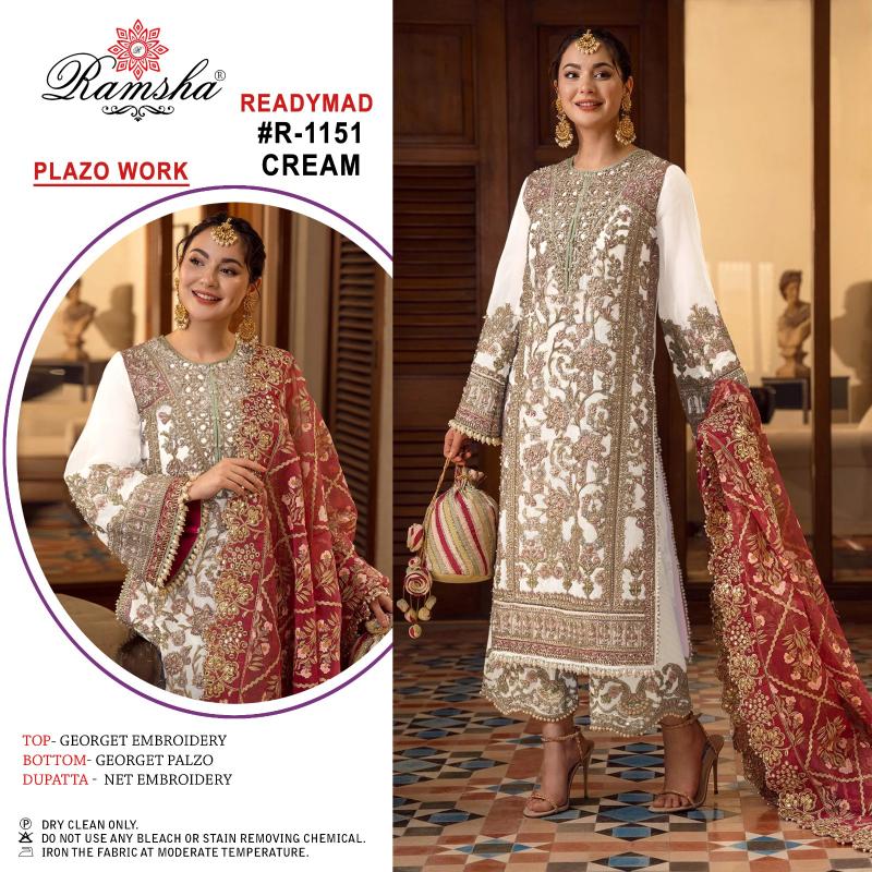 Ramsha R 1151 Cream And Black Ready Made Georgette Salwar Suits Wholesale catalog