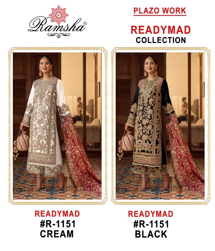 Ramsha R 1151 Cream And Black Ready Made Georgette Salwar Suits Wholesale catalog