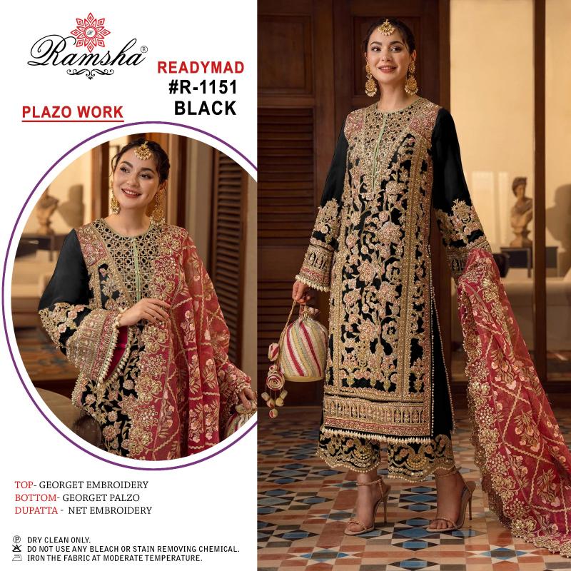 Ramsha R 1151 Cream And Black Ready Made Georgette Salwar Suits Wholesale catalog