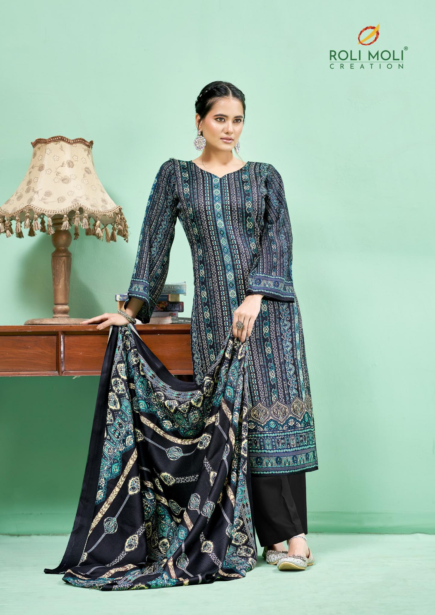 Roli Moli Andaaz Pashmina Printed Dress Material Wholesale Catalog