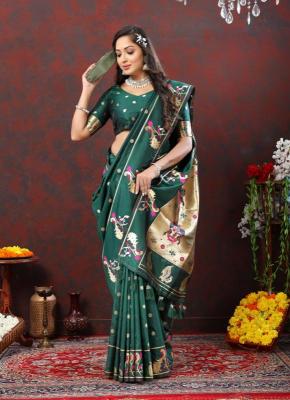 Sabella Nx -279 Gold mehandi Soft Pethani Silk Saree shops in dlf mall of india