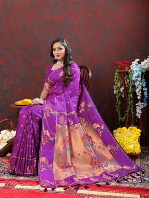 Sabella Nx -279 Gold Purple Soft Pethani Silk Sarees of different states of india
